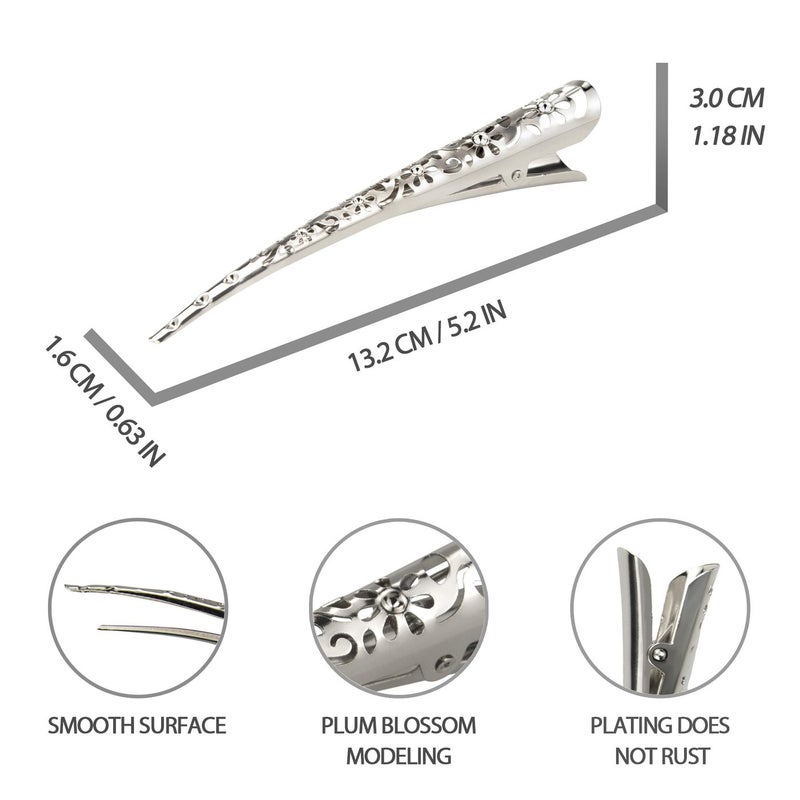 Time Roaming Duck Bill Clip Color Silvery Flower Shaped 5.1" Length Large Size without Teeth Pack of 4 - Image 2